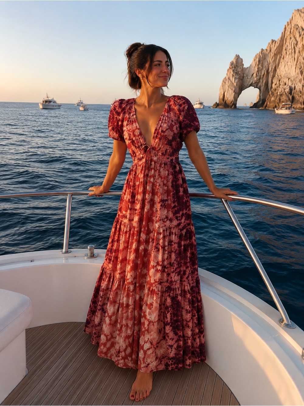 YFB Tie-Dye V-Neck Maxi Dress in Rust and Burgundy